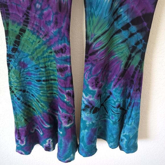 Tucan Tango Womens Leggings Tie Dye Blue Purple Bell Bottom Flare High Rise M OS - Picture 3 of 7